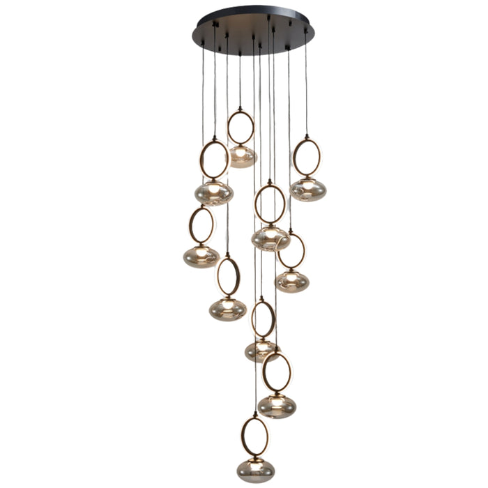 Adair Black And Smoke Glass 10 Light LED Cluster Pendant Light