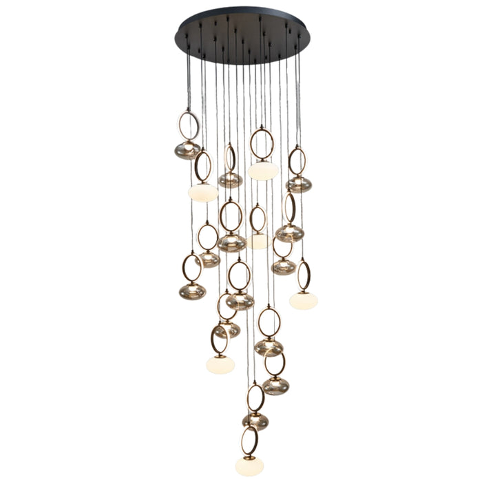 Adair Black with Smoke and Opal Glass 19 Light LED Cluster Pendant Light