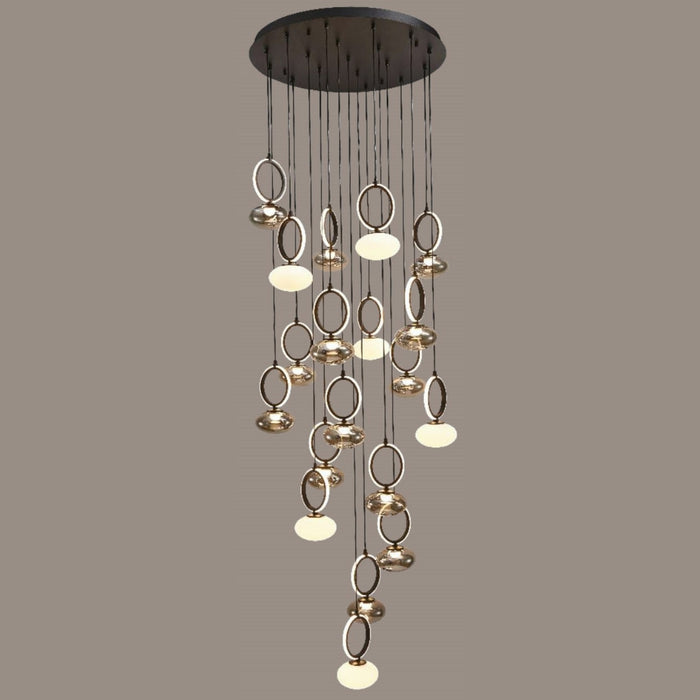 Adair Black with Smoke and Opal Glass 19 Light LED Cluster Pendant Light