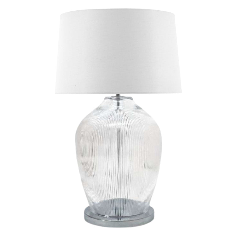 Caprese Clear Glass and White Shade Table Lamp - Lighting.co.za