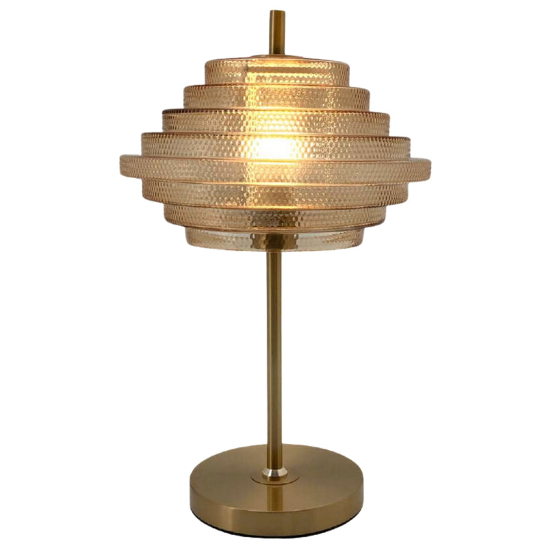Blanche Retro Antique Brass and Amber Glass Table Lamp - Lighting.co.za