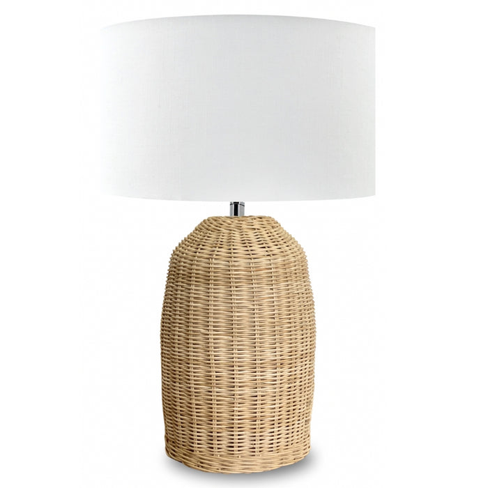 Manila Rattan Cane and White Shade Table Lamp