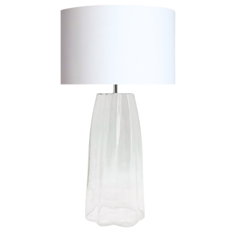 Float Large Clear Glass and White Shade Table Lamp - Lighting.co.za
