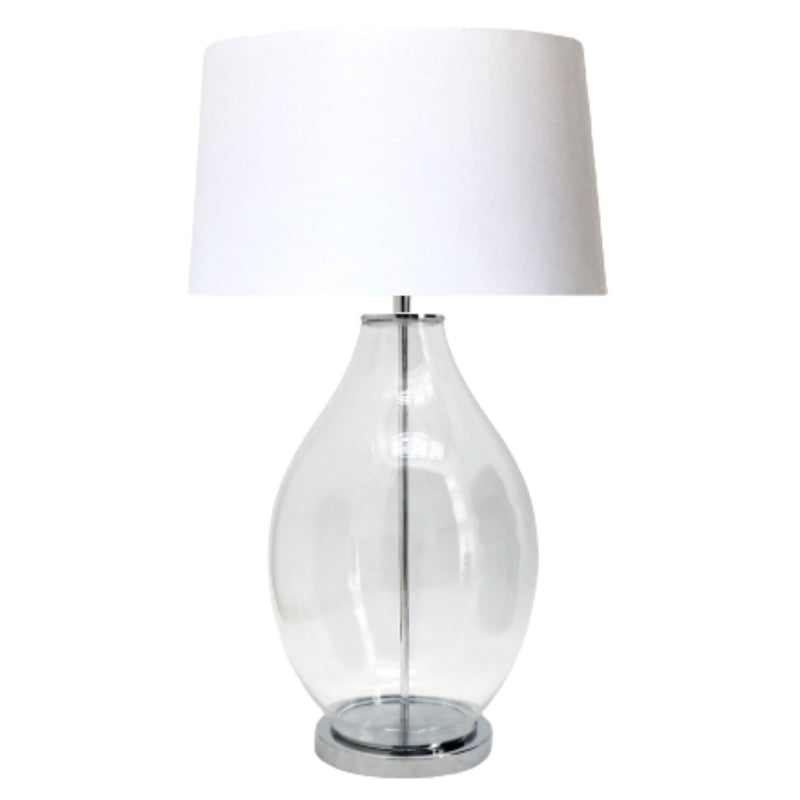 Flint Brass | Chrome and Clear Glass and White Shade Table Lamp - Lighting.co.za