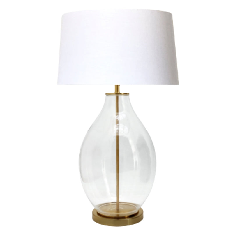 Flint Brass | Chrome and Clear Glass and White Shade Table Lamp - Lighting.co.za