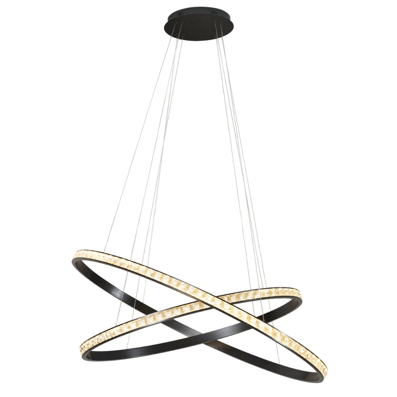 Lustre 2 Ring Black and Crystal LED Oval Pendant Light - Lighting.co.za