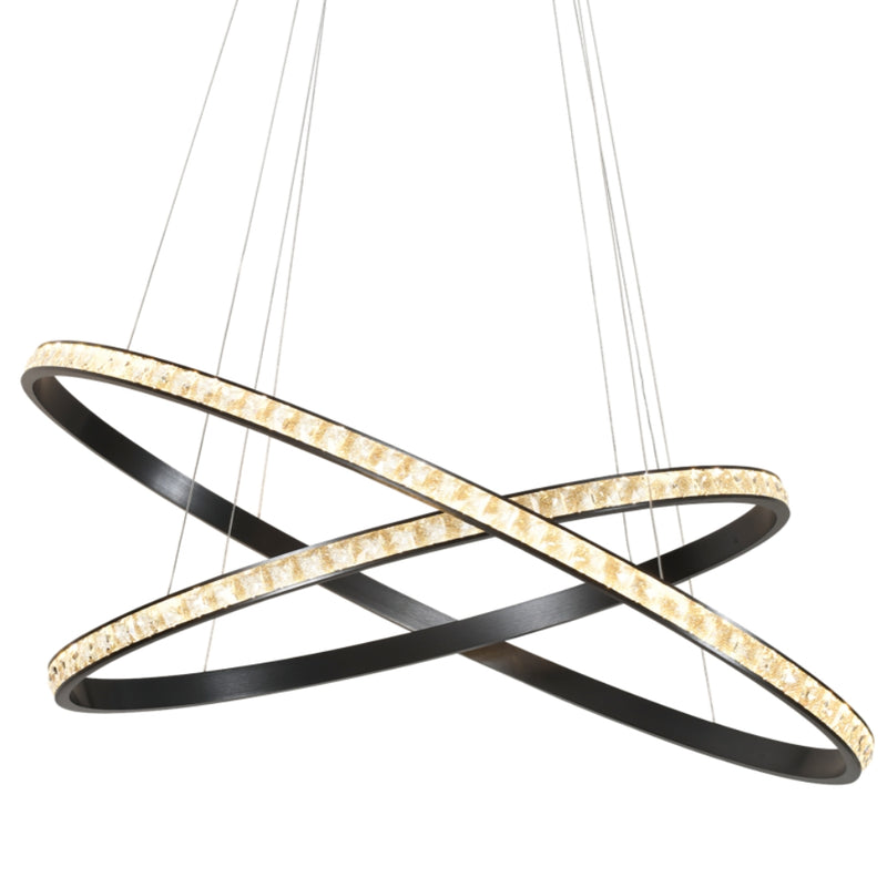 Lustre 2 Ring Black and Crystal LED Oval Pendant Light - Lighting.co.za