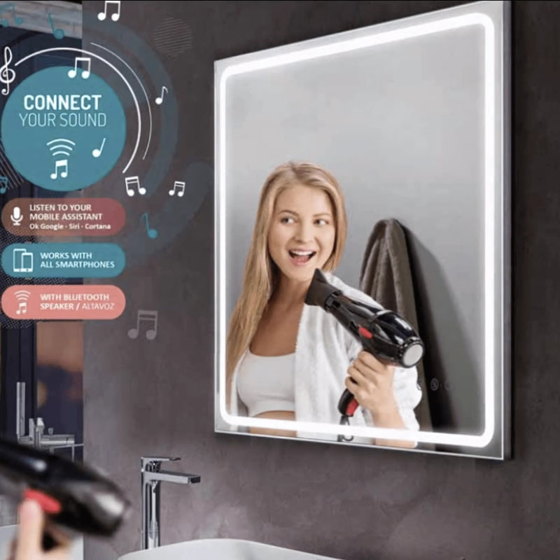 Mia Silver Frontlit with Bluetooth and Defogger Bathroom Mirror 4 Sizes - Lighting.co.za