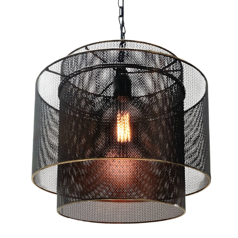 Austin Double Drum Black Mesh and Gold Metal Pendant Light - Lighting.co.za