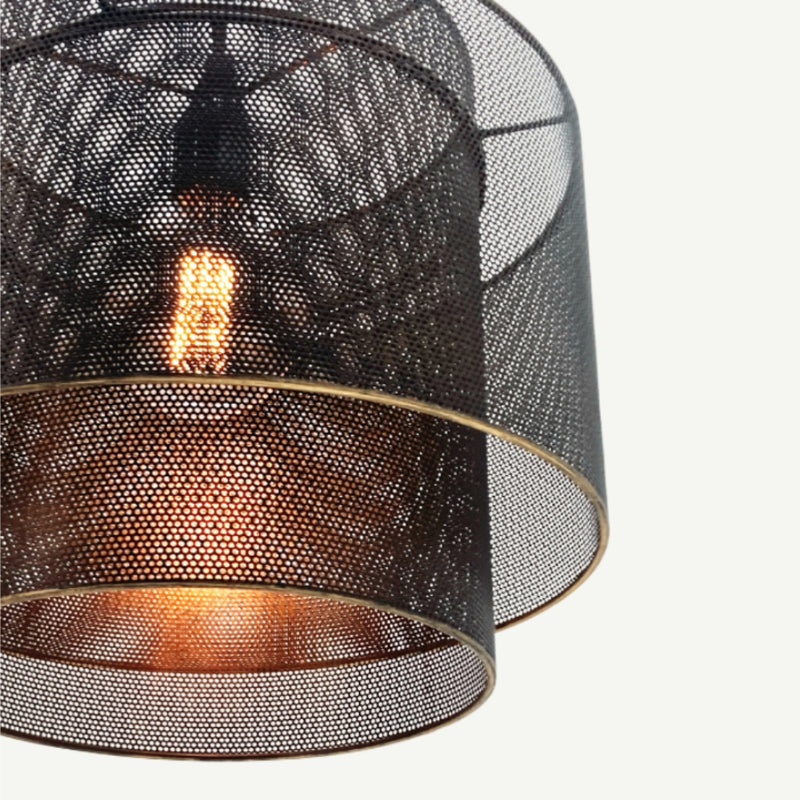 Austin Double Drum Black Mesh and Gold Metal Pendant Light - Lighting.co.za