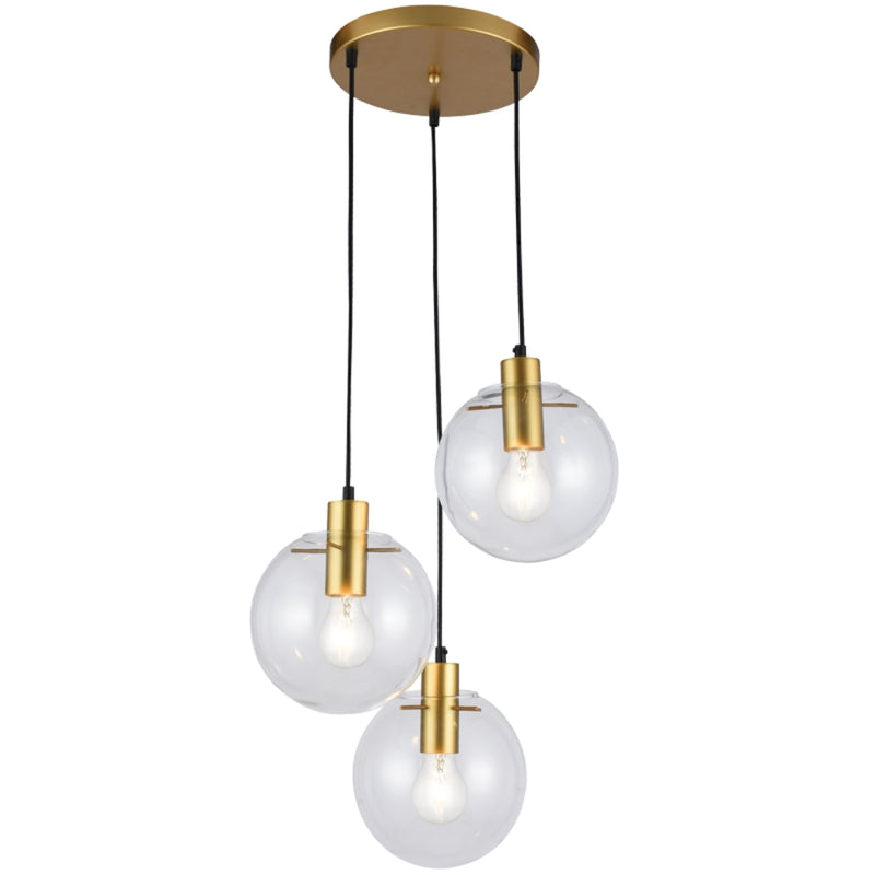 Nola 3 Light Gold and Clear Glass Pendant Light - Lighting.co.za