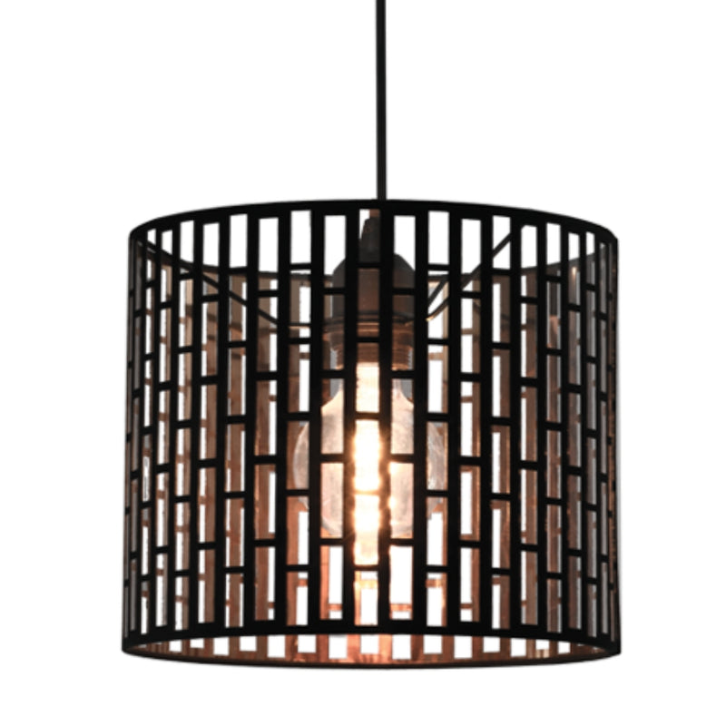 Brody Black and Gold Grid Drum Metal Shade Pendant Light - Lighting.co.za