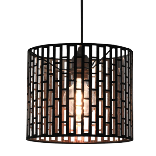 Brody Black and Gold Grid Drum Metal Shade Pendant Light - Lighting.co.za