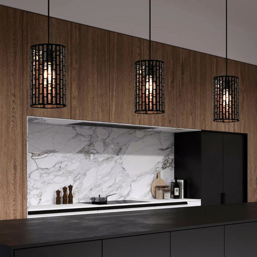 Brody Black and Gold Grid Tall Metal Shade Pendant Light - Lighting.co.za