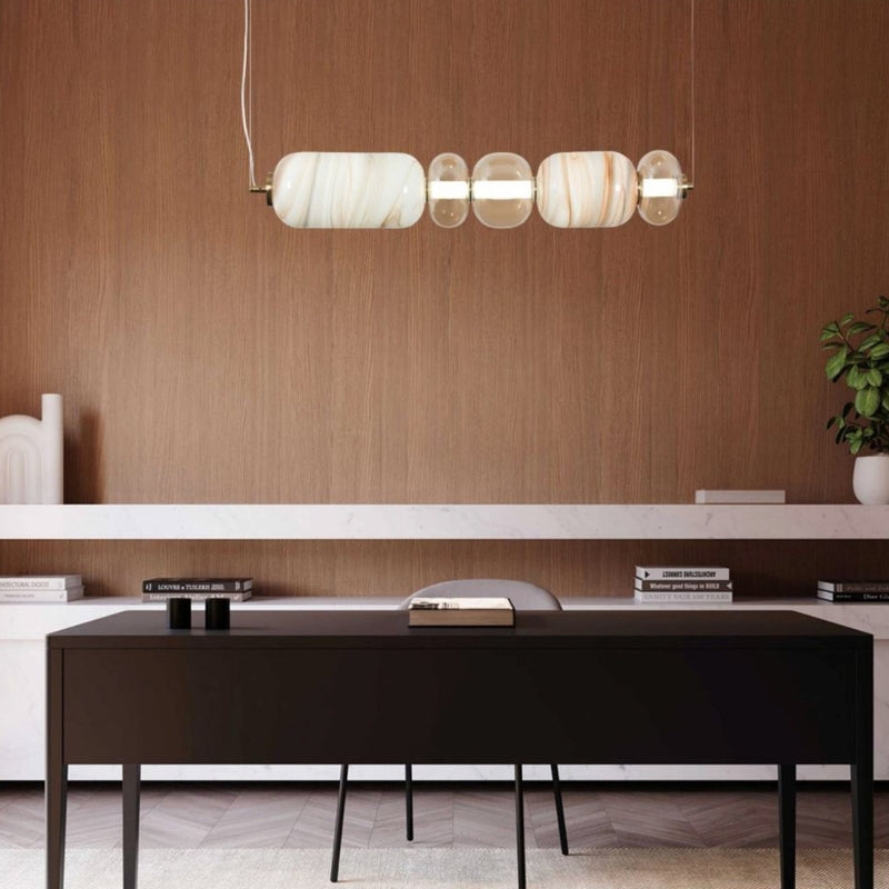 Leo Marbled and Amber Glass Horizontal LED Pendant Light - Lighting.co.za