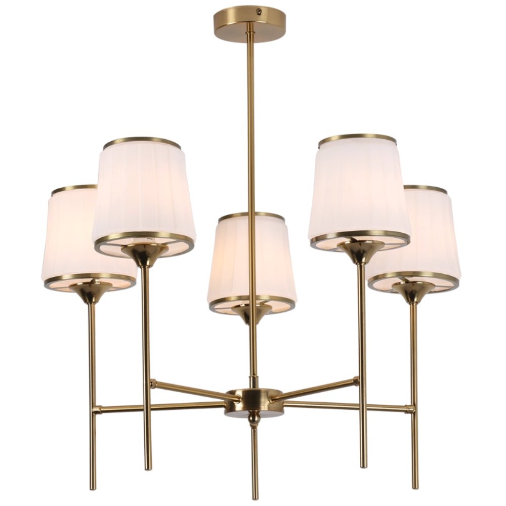 Colette 5 Light Gold and White Glass Shade Chandelier — Lighting.co.za