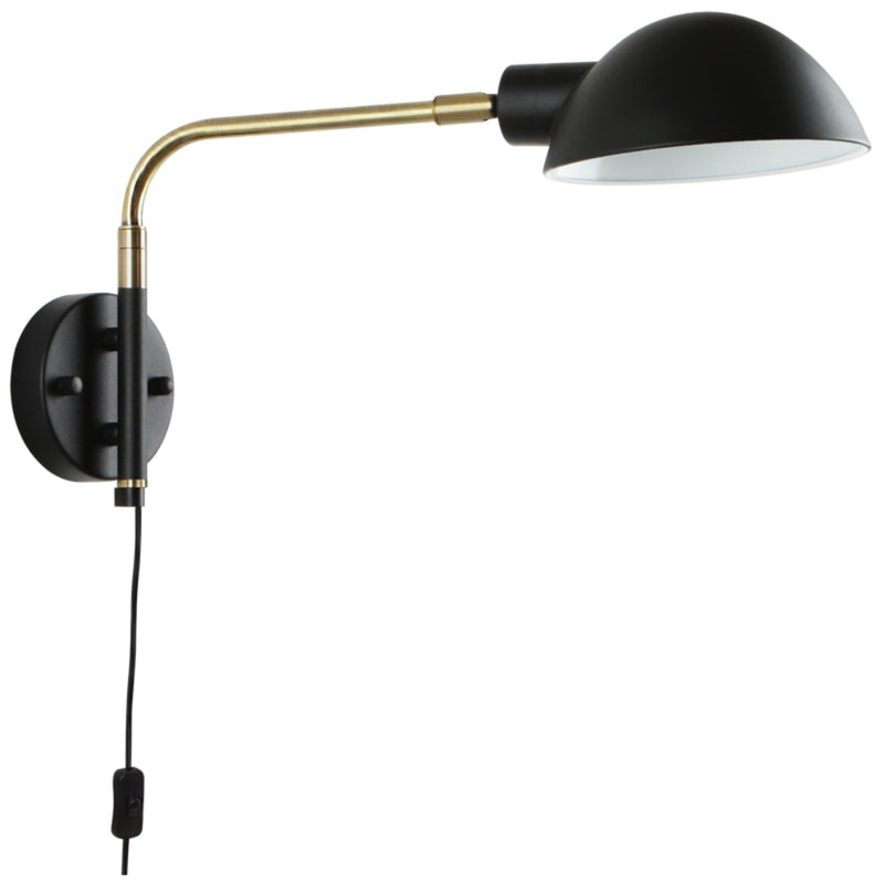 Crossby Black and Gold Wall Light with Cord and Plug