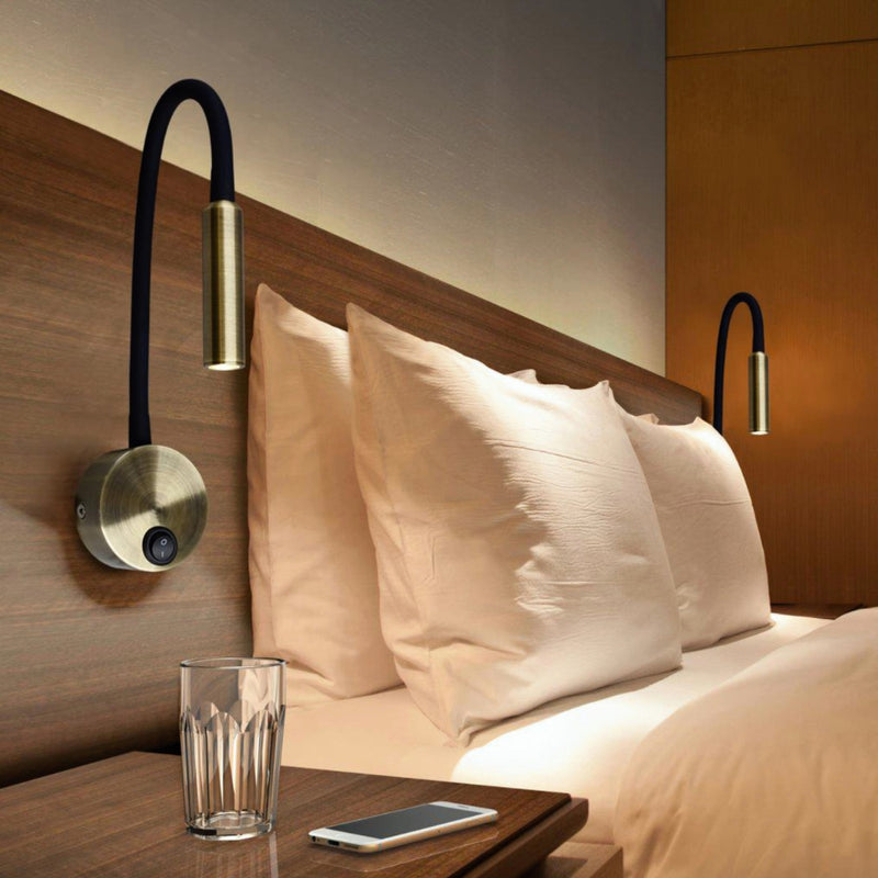 Pip 3 Watt LED Black and Gold Adjustable Bedside Reading Wall Light