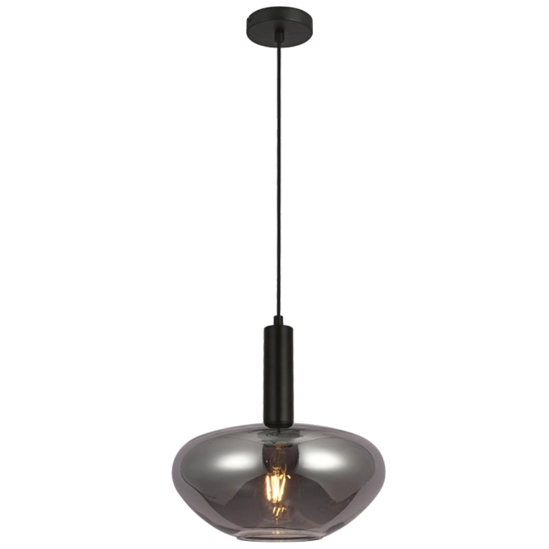 Ascot Smoke Glass and Black Pendant Light