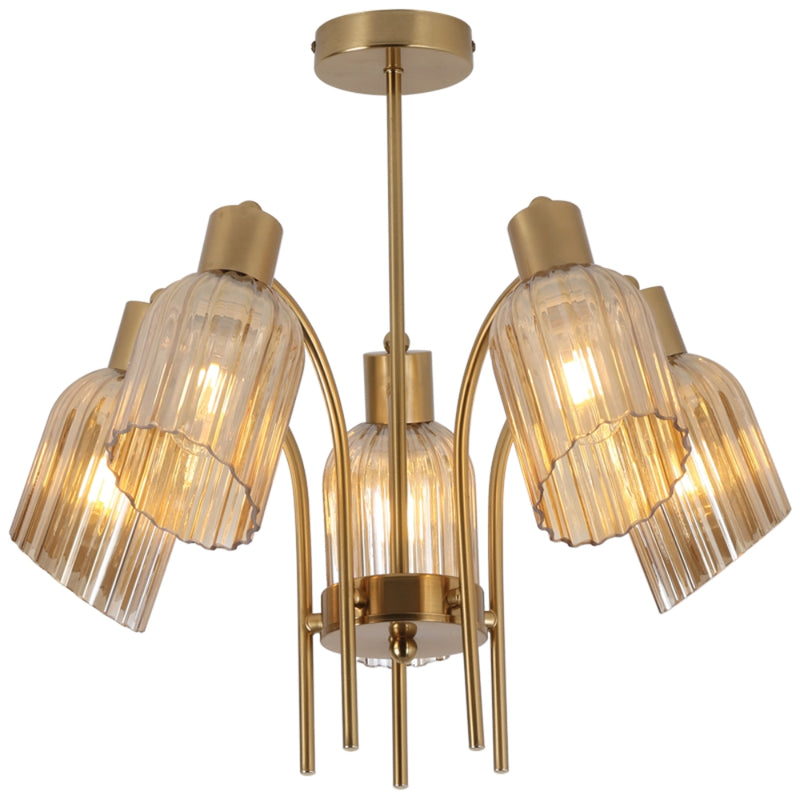 Ambrose Gold and Amber Fluted Glass 3 | 5 Light Chandelier