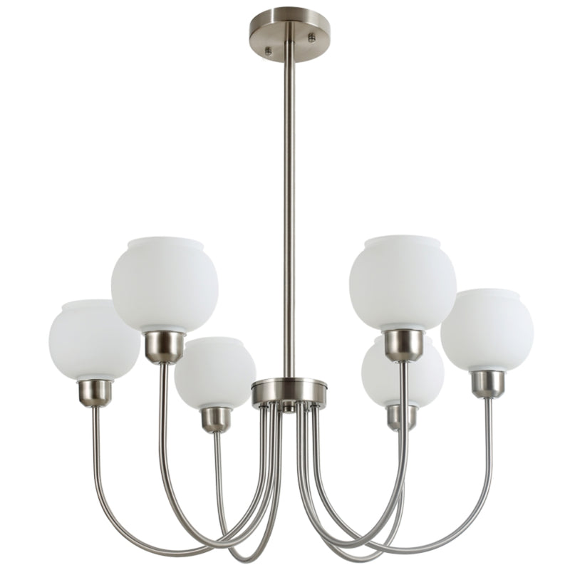 Orion Silver and White Glass 6 Light Chandelier