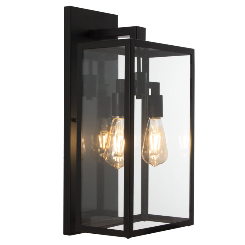 Ascot Large 2 Light Black And Clear Glass Lantern Wall Light - Lighting.co.za