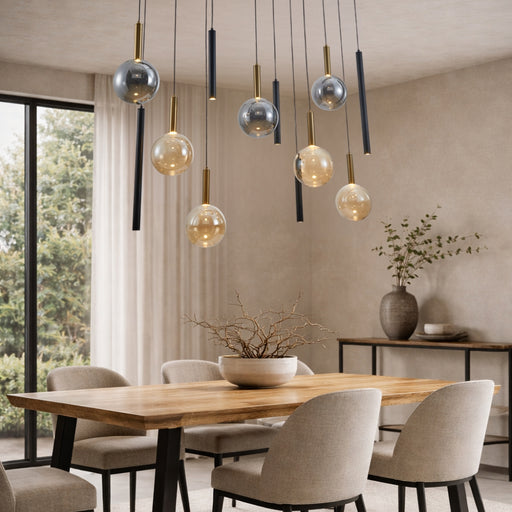 Reid Amber And Smoke Glass 12L Cluster Pendant Light - Lighting.co.za