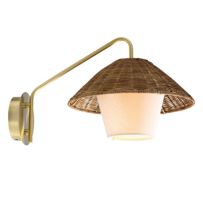 Kira Gold and Rattan Shade Wall Light - Lighting.co.za