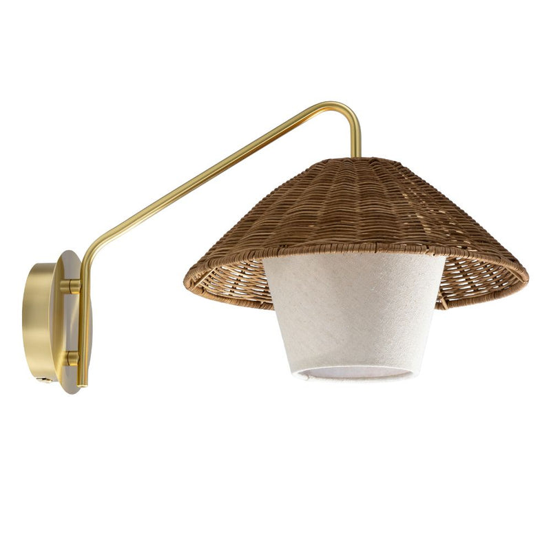 Kira Gold and Rattan Shade Wall Light - Lighting.co.za