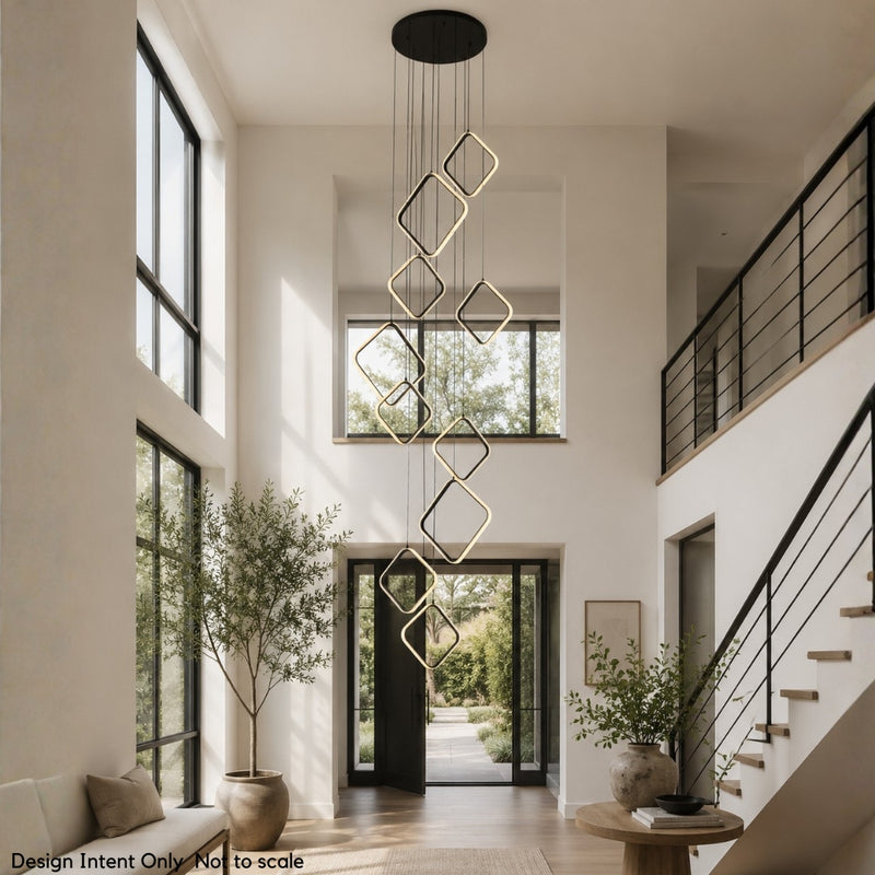 Ringfall Square Black Double Volume LED Cluster Pendant Light