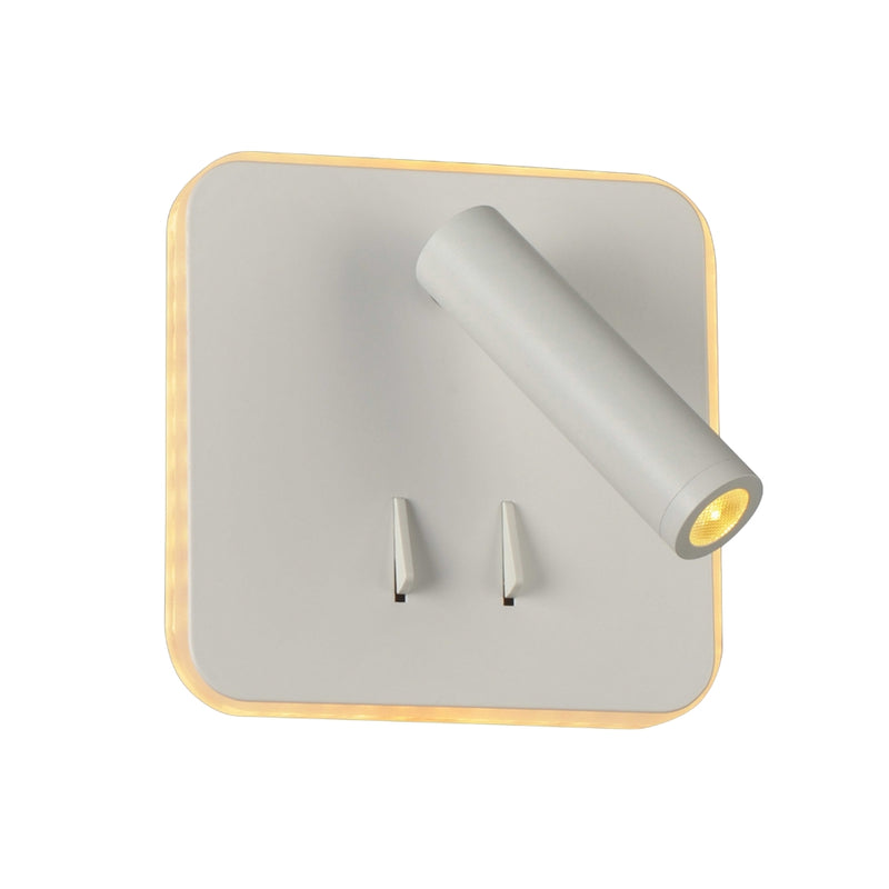 Kin Square Black or White LED Bedside Reading Wall Light with Back Light