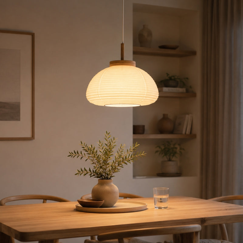 Summerhill Paper White and Wood Pendant Light