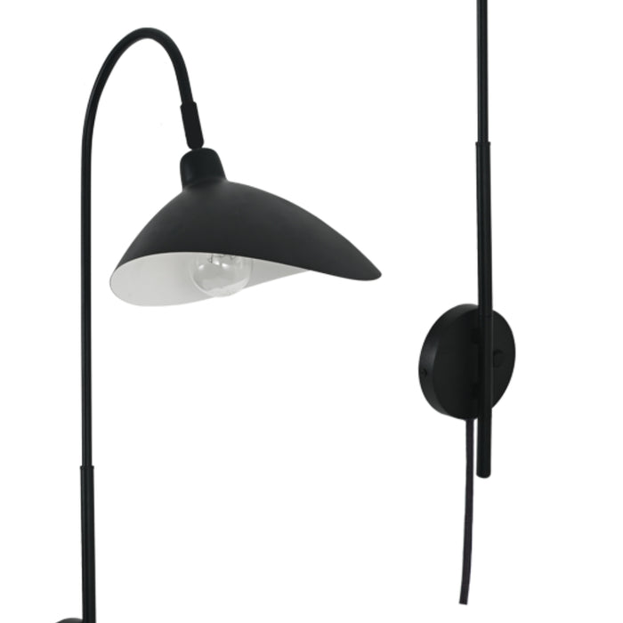 Chedi Black Arm Wall Light with Cord and Plug