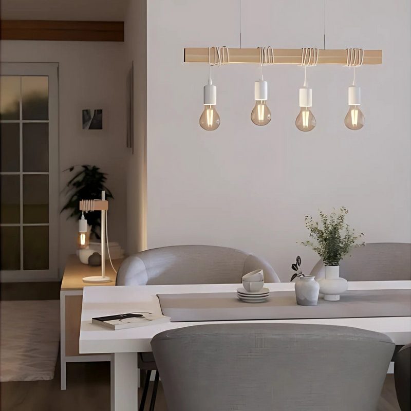 Townshend 4 Light White or Black And Wood Pendant Light - Lighting.co.za