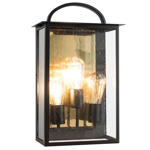 Cade Black and Gold Outdoor Lantern Wall Light with Speckled Glass 2 Sizes - Lighting.co.za