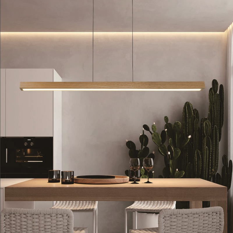 Ona White Ash Wood Linear LED Slim Pendant Light - Lighting.co.za