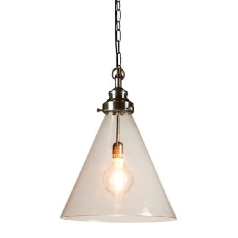 Gadsden Funnel Clear Glass and Brass or Silver Pendant Light - Lighting.co.za