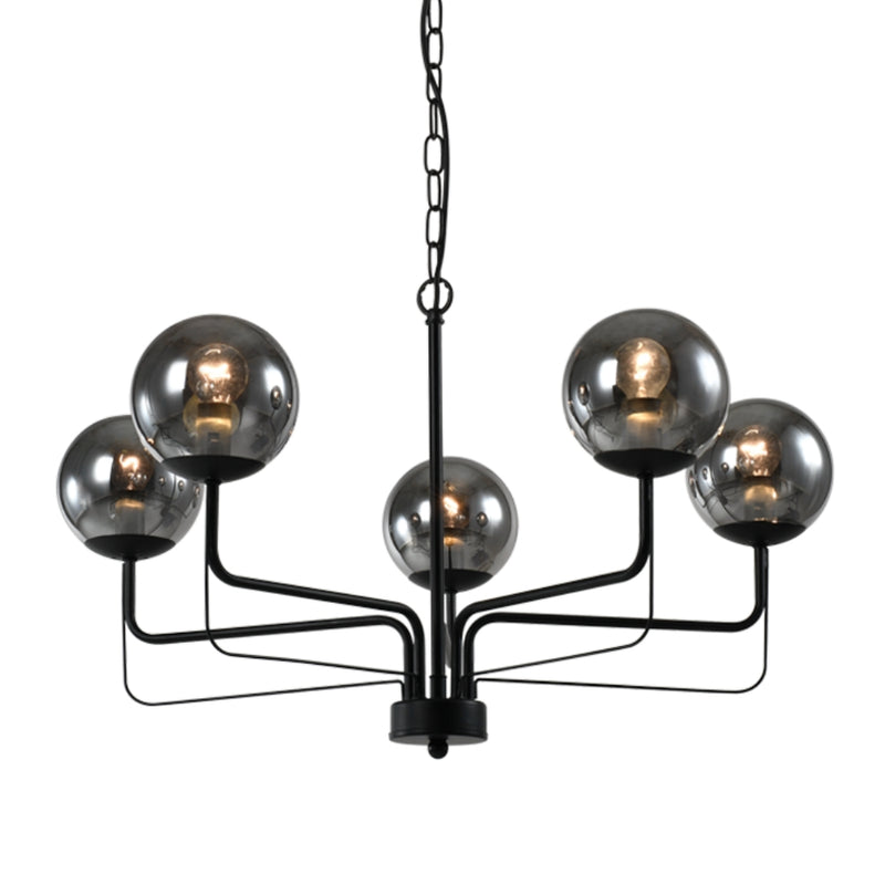 Nexis Black and Smoke Glass 5 Light Chandelier - Lighting.co.za