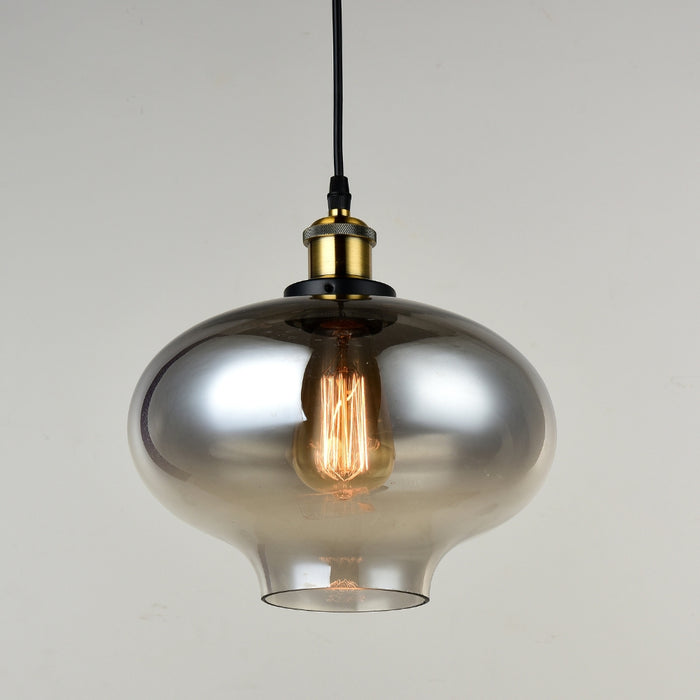 Aludra Smoke Glass and Antique Brass Pendant Light