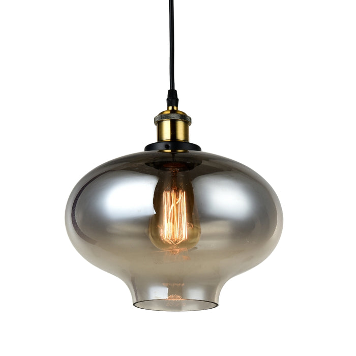 Aludra Smoke Glass and Antique Brass Pendant Light