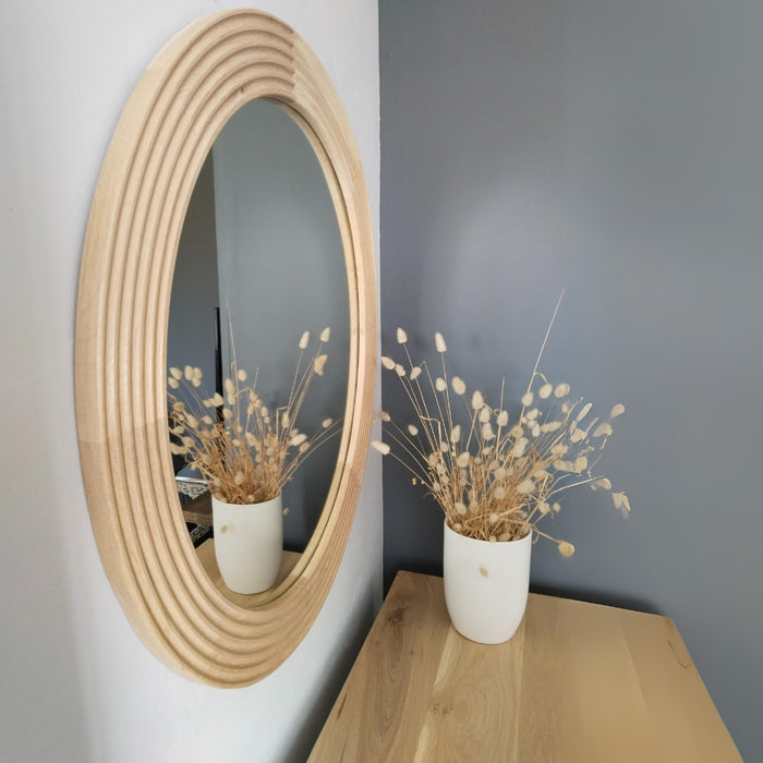 Portal Solid Oak Wood Round Mirror