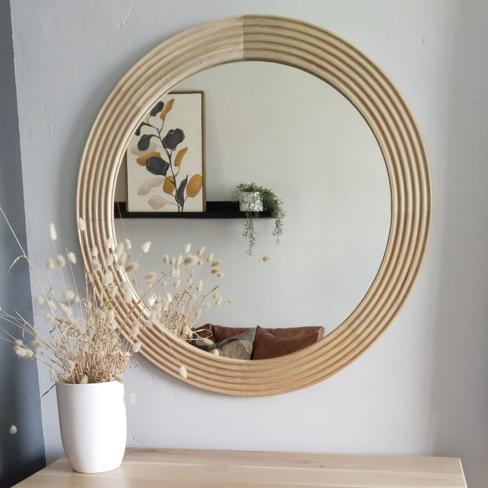 Portal Solid Oak Wood Round Mirror