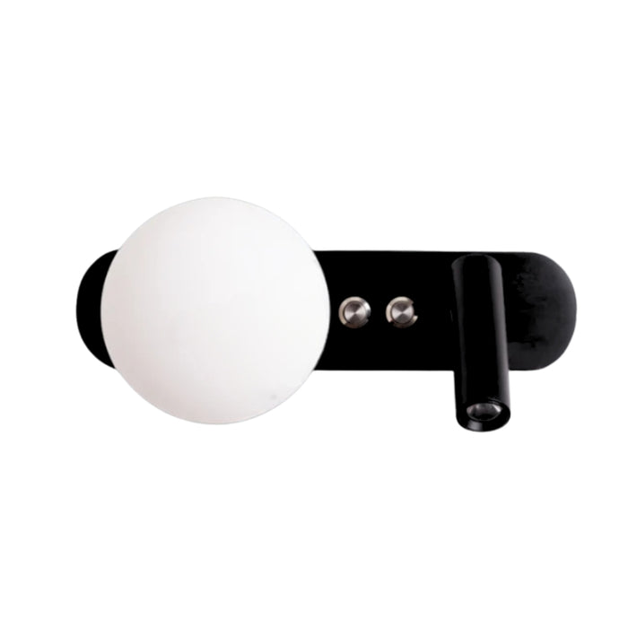 Bellagio Black | White | Travertino Marble and Frosted White Glass Bedside Wall Light - Lighting.co.za