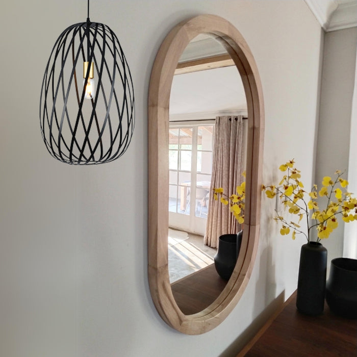 Oval Pill Solid Oak Wood Mirror