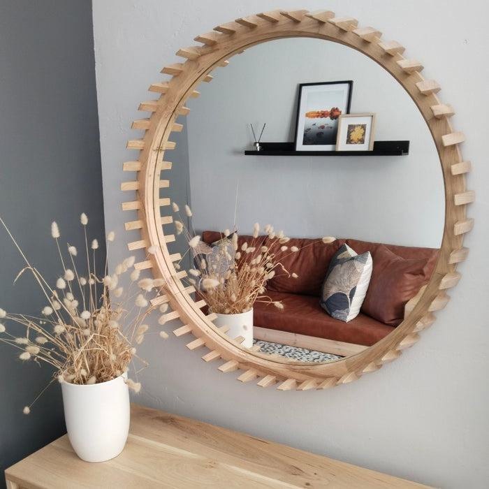 Cactus Solid Oak Wood Round Mirror 2 Sizes