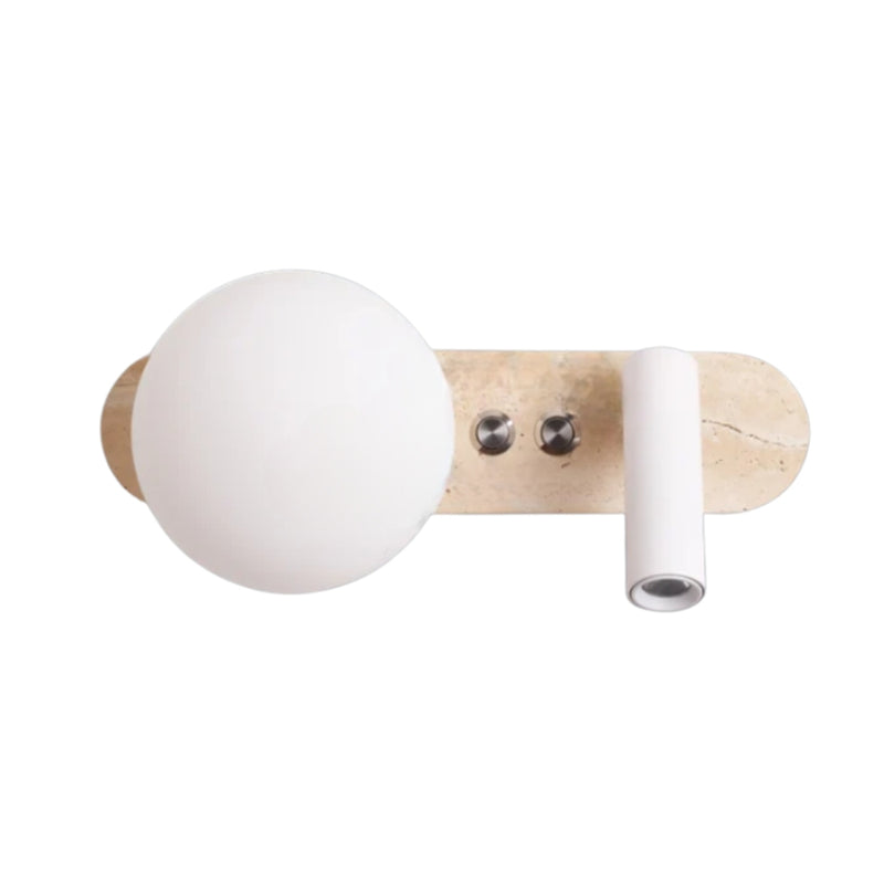 Bellagio Black | White | Travertino Marble and Frosted White Glass Bedside Wall Light - Lighting.co.za