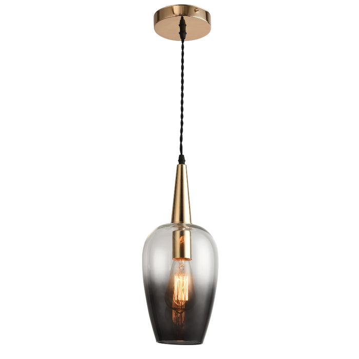 Tiga Lux Smoke Glass and French Gold Pendant Light