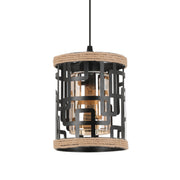 Freeport Black and Natural Rope Rattan Pendant Light - Lighting.co.za