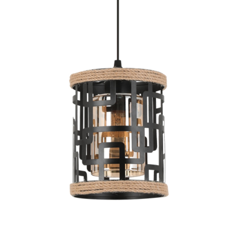 Freeport Black and Natural Rope Rattan Pendant Light - Lighting.co.za