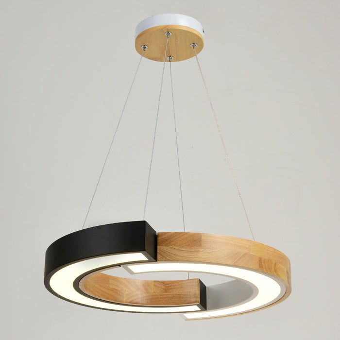 Lennis 36 Watt LED Black and Wood Ring Pendant Light